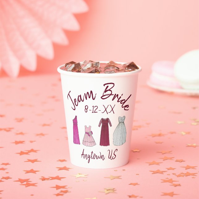Team Bride Bridal Shower Bachelorette Party Gowns Paper Cups (Insitu)
