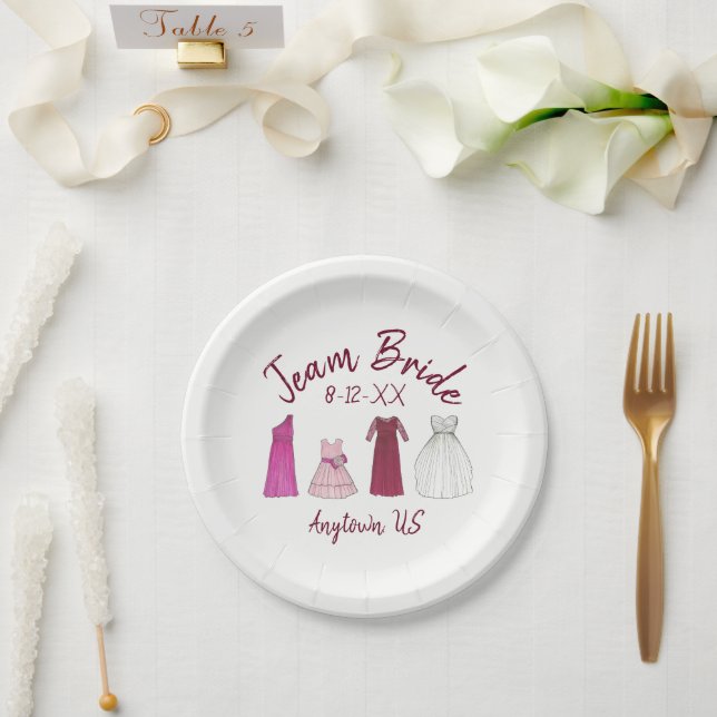 Team Bride Bridal Shower Bachelorette Party Gowns Paper Plate (Wedding)