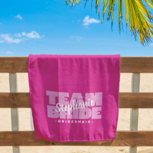 Team Bride Bridesmaid Wedding Chic Retro Pink Pool Beach Towel
