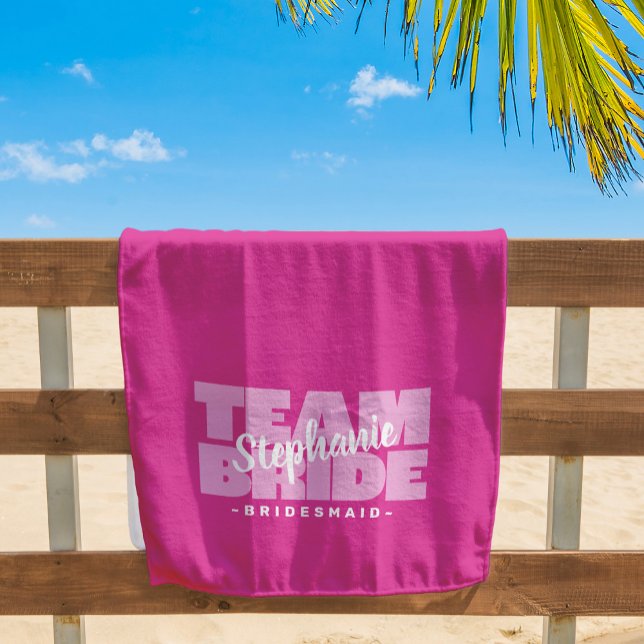Team Bride Bridesmaid Wedding Chic Retro Pink Pool Beach Towel (Team Bride Bridesmaid Wedding Bachelorette Destination Weekend Retro Pink Party Pool Beach Towel )
