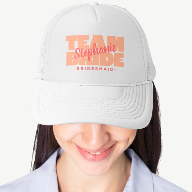 Team Bride Bridesmaid Wedding Party Retro Peach Trucker Hat (Creator Uploaded)