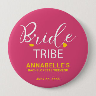 Team Bride Button. Hot Pink Cupid Arrow, Heart  10 Cm Round Badge