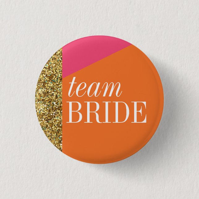 Team Bride button, Pin, gold glitter, bachelorette 3 Cm Round Badge (Front)