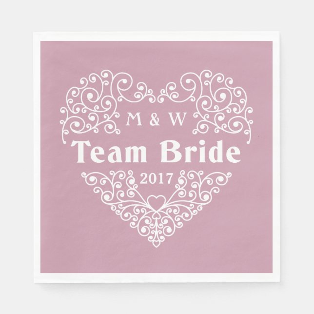 Team Bride custom monograms & year paper napkins (Front)