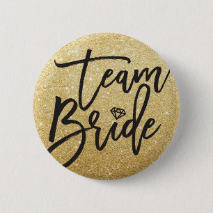 Team Bride Diamond Bridal Party Chic Gold Glitter 6 Cm Round Badge
