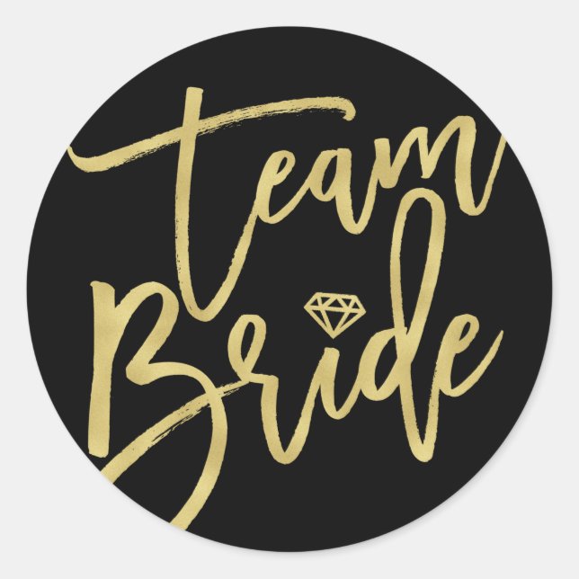 Team Bride Diamond Stylish Bridal Party Wedding Classic Round Sticker (Front)