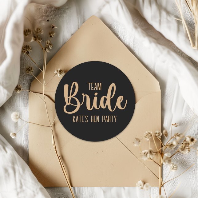 Team Bride Elegant Bachelorette Party Classic Round Sticker (Creator Uploaded)