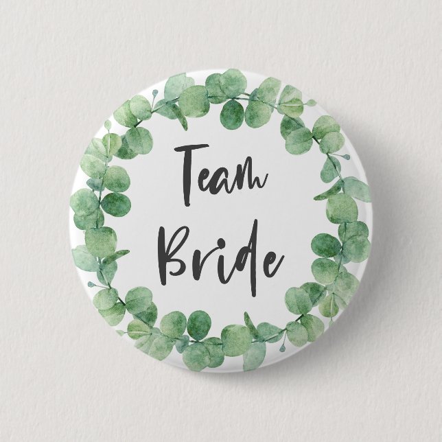 Team Bride Eucalyptus Wreath Sage Green Wedding 6 Cm Round Badge (Front)