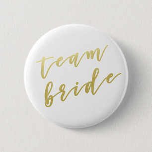 Team Bride   Faux Gold Script White 6 Cm Round Badge