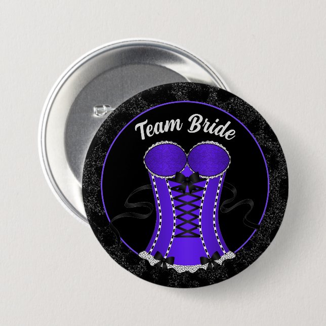 Team Bride Flirty Purple Corset 7.5 Cm Round Badge (Front & Back)