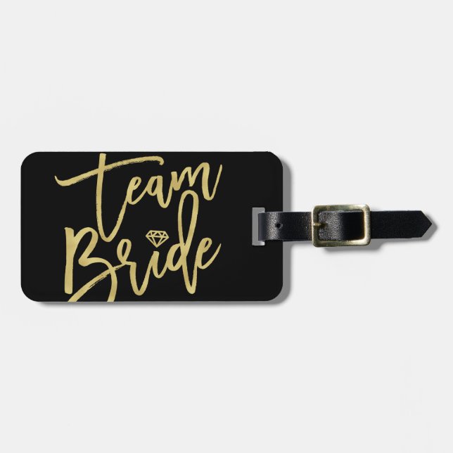 Team Bride Gold Diamond Bridal Party Luggage Tag (Front Horizontal)