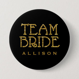 Team Bride Gold Faux Glitter Name Tag 7.5 Cm Round Badge