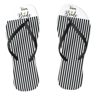 Team Bride Gold Flower Black White Stripes Trendy Flip Flops