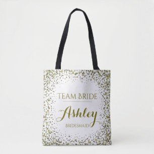 Team Bride Gold Glitter Confetti Dots Tote Bag