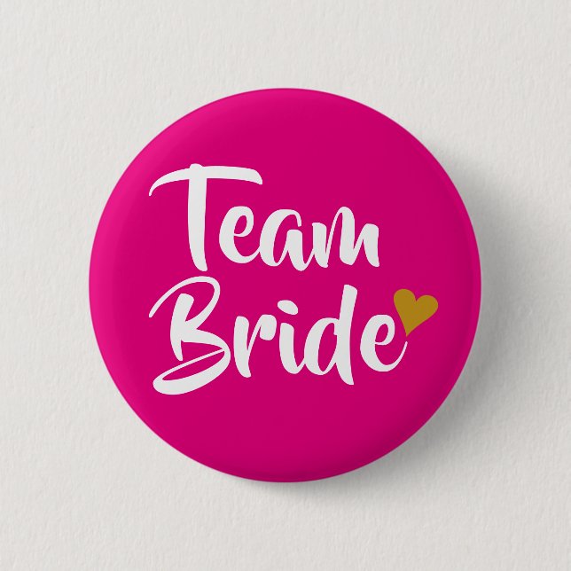 Team Bride Gold Heart Girly Pink 6 Cm Round Badge (Front)