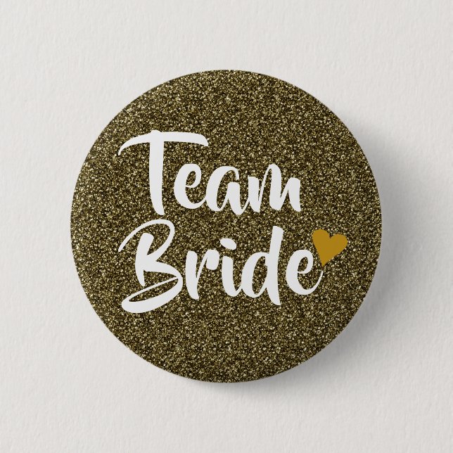 Team Bride Gold Heart Glitter 6 Cm Round Badge (Front)