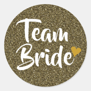 Team Bride Gold Heart Glitter Classic Round Sticker