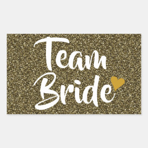 Team Bride Gold Heart Glitter Rectangular Sticker