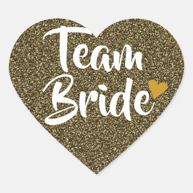 Team Bride Gold Heart Glitter Sticker (Front)