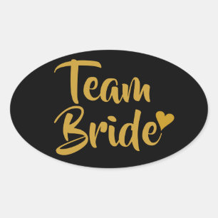 Team Bride Gold Heart Oval Sticker