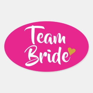 Team Bride Gold Heart Oval Sticker