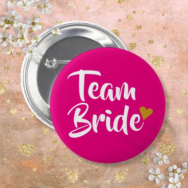 Team Bride Gold Heart Pink And Gold 6 Cm Round Badge (Team Bride Gold Heart Pink And Gold Button)