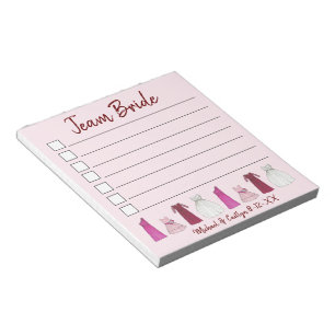 TEAM BRIDE Gown Wedding Bridal Shower Bachelorette Notepad