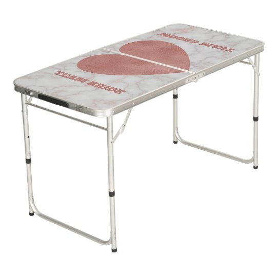 Team Bride Groom Heart Rose Gold Marble Wedding Beer Pong Table Zazzle Co Uk
