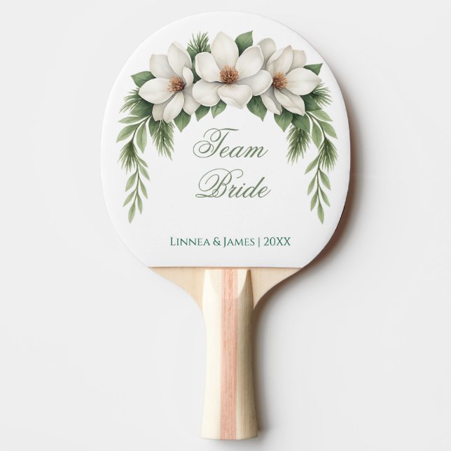 Team Bride Groom Magnolia Winter Wedding Pine Tree Ping Pong Paddle (Front)