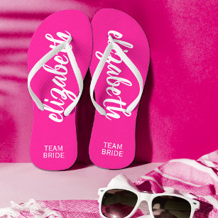 Team Bride Hot Pink and White Personalised Flip Flops