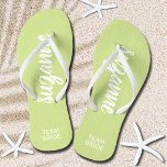 Team Bride Lime and White Personalised Flip Flops<br><div class="desc">Lime green and white - or any colour - flip flops personalised with your name and "Team Bride" or any wording you choose. Great bridesmaid gift, bachelorette party, flat shoes for the wedding reception, or a fun bridal shower favour. Change the colour straps and footbed, too! More colours done for...</div>