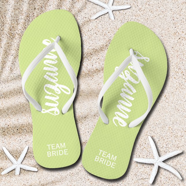 Team Bride Lime and White Personalised Flip Flops (Team Bride Lime and White Personalized Flip Flops)