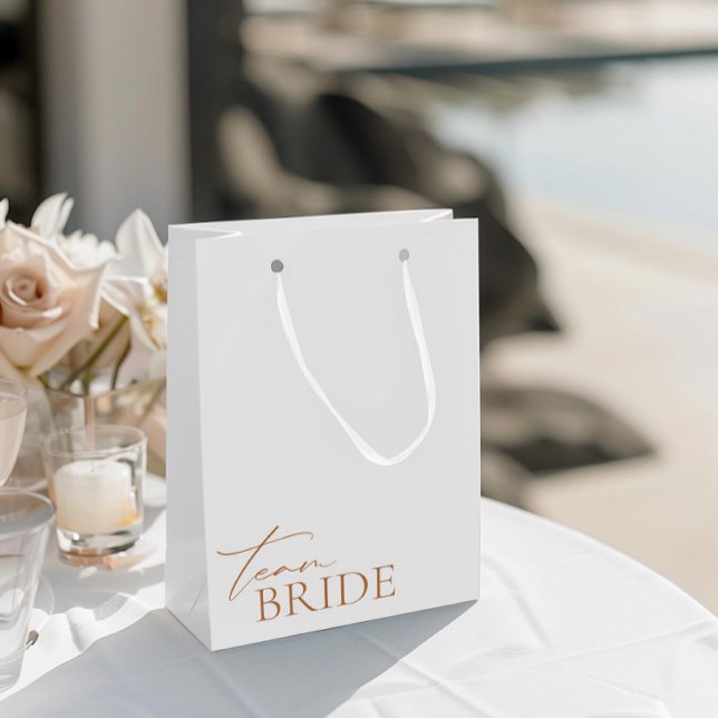Team Bride Minimalist Elegant White Bachelorette Medium Gift Bag (Team Bride Minimalist Elegant White Bachelorette Medium Gift Bag)