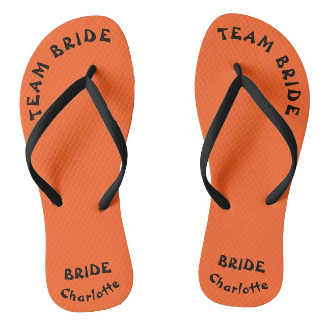 Team Bride Orange And Black Halloween Flip Flops (Footbed)