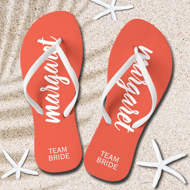 Team Bride Peach and White Personalised Flip Flops (Team Bride Peach and White Personalized Flip Flops)