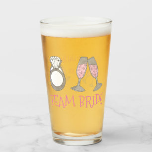 Team Bride Pink Champagne Diamond Ring Wedding Glass
