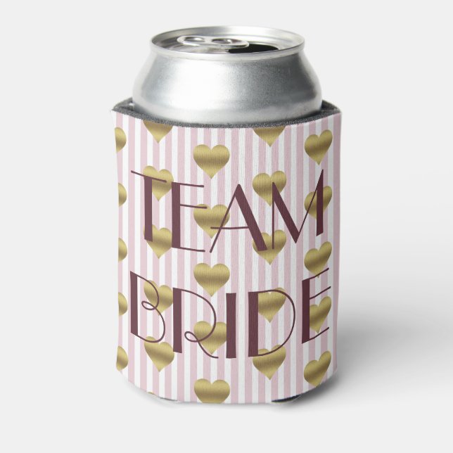 Team Bride Pink & Gold Bridal Shower Bridesmaids Can Cooler (Can Back)