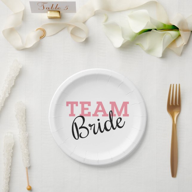 Team Bride Pink Script Paper Plate (Wedding)