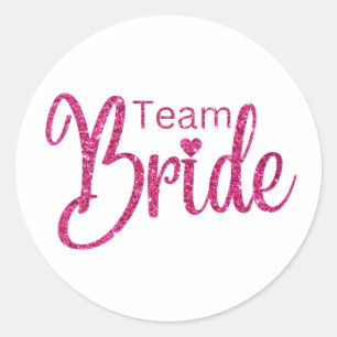 Team Bride Pink Sparkling Classic Round Sticker