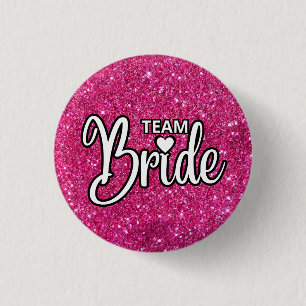 Team Bride Pink Sparkling Glitter 3 Cm Round Badge