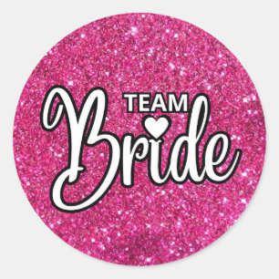 Team Bride Pink Sparkling Glitter Classic Round Sticker
