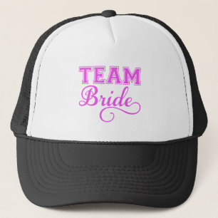 Team Bride, pink word art text design for t-shirt Trucker Hat