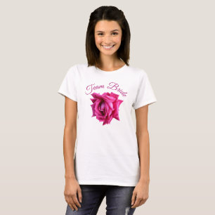 Team Bride pretty hot pink rose floral hen party T-Shirt