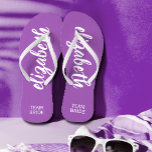 Team Bride Purple and White Personalised  Flip Flops<br><div class="desc">Purple and white - or any colour - flip flops personalised with your name and "Team Bride" or any wording you choose. Great bridesmaid gift, bachelorette party, flat shoes for the wedding reception, or a fun bridal shower favour. Change the colour straps and footbed, too! More colours done for you...</div>