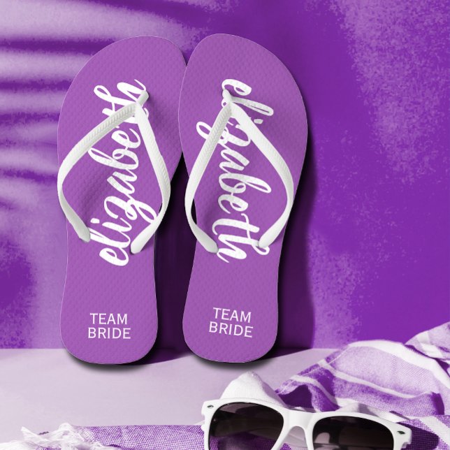 Team Bride Purple and White Personalised  Flip Flops (Creator Uploaded)