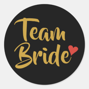 Team Bride Red Heart Classic Round Sticker