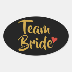 Team Bride Red Heart Oval Sticker