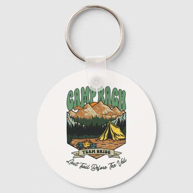 Team Bride Retro Camp Bach Camping Bachelorette Es Key Ring (Front)