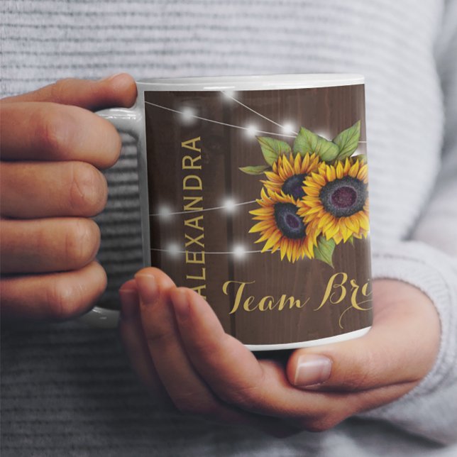 Team bride rustic sunflowers string lights wedding coffee mug (Creator Uploaded)