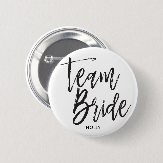 Team Bride | Script Black 6 Cm Round Badge (Front & Back)